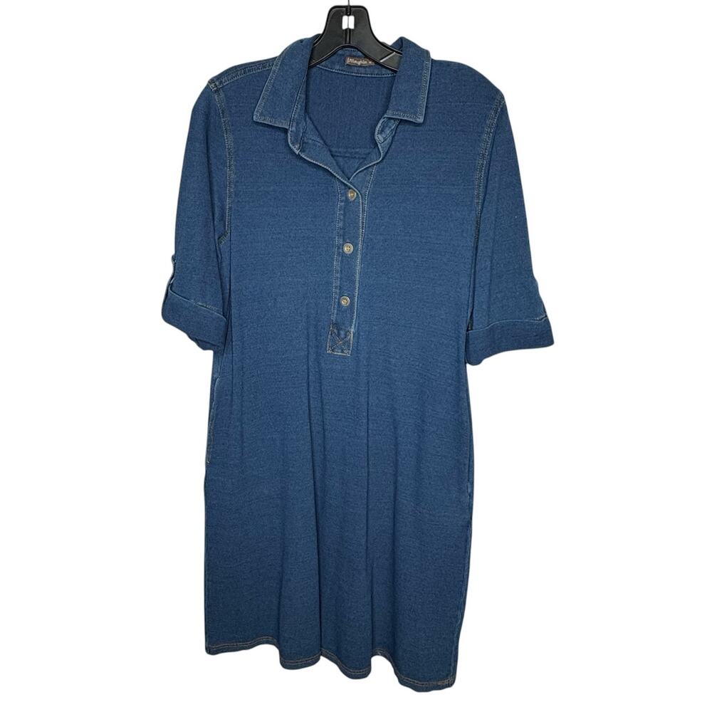 J. McLaughlin Dark Denim Short Cuff Sleeve A-Line Knit Pocket Dress Size Medium